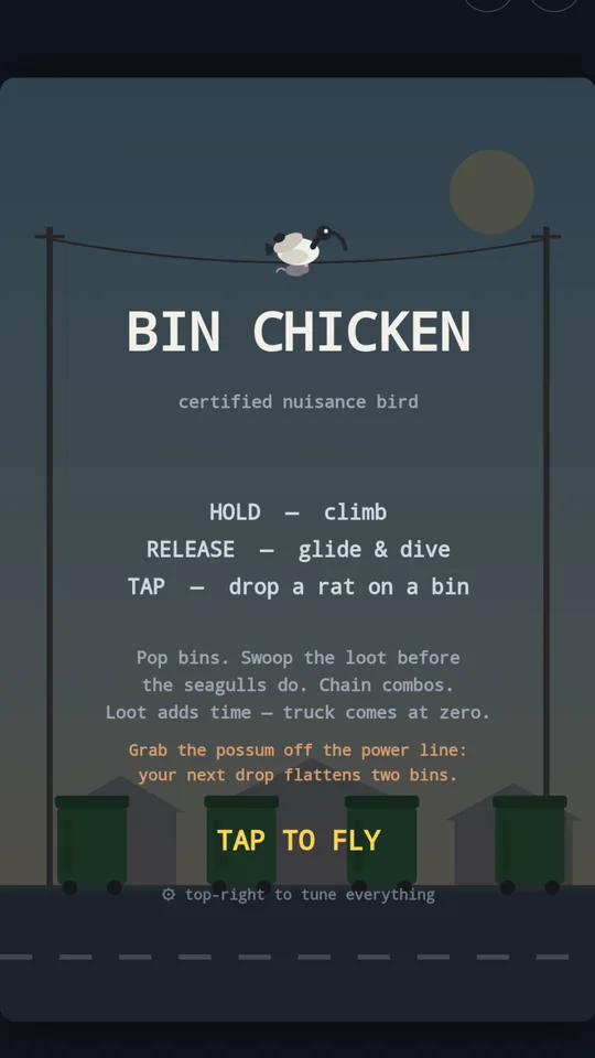 The Bin Chicken title screen