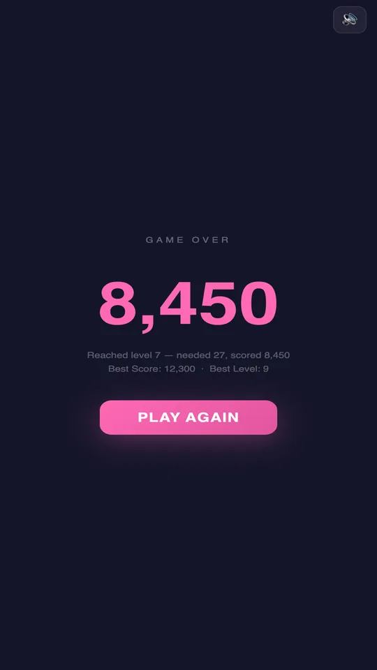 Game over screen with best score